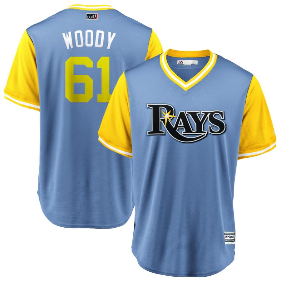 Hunter Wood "Woody" Tampa Bay Rays Majestic 2018 Players' Weekend Cool Base Jersey - Light Blue/Yellow