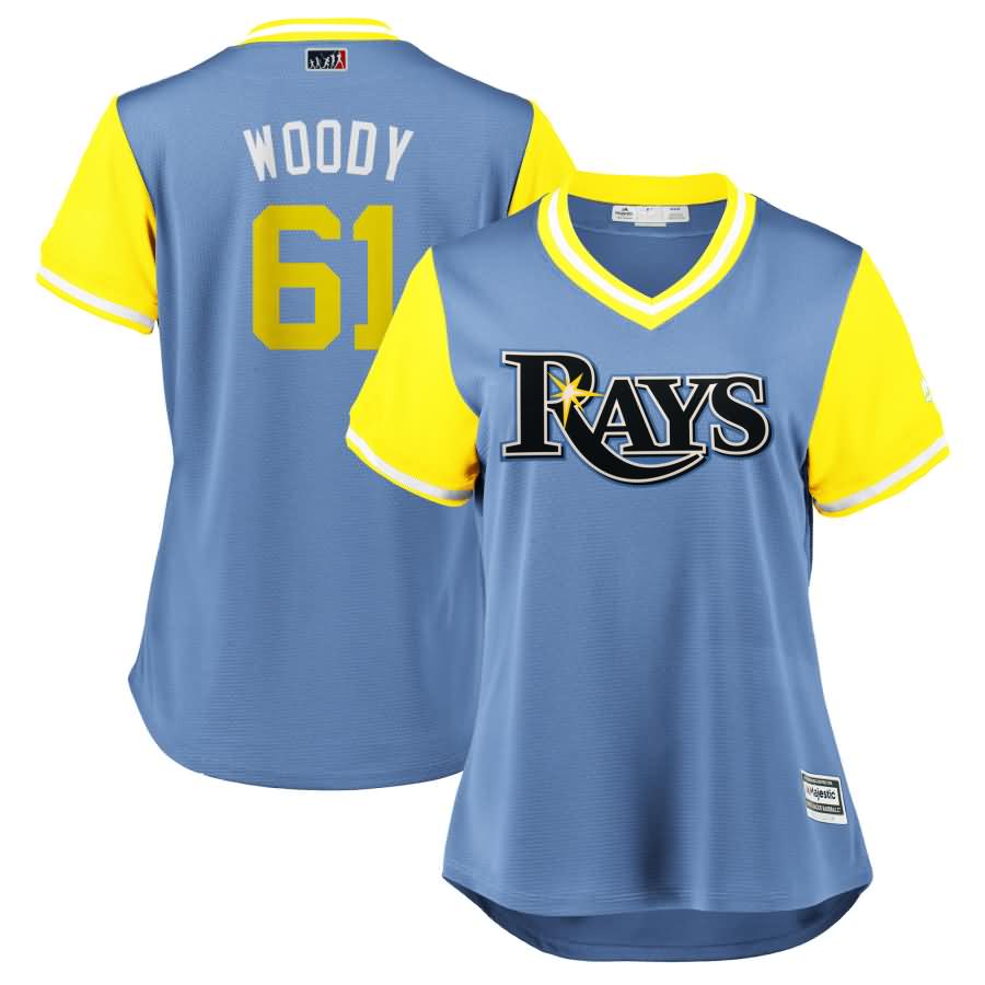 Hunter Wood "Woody" Tampa Bay Rays Majestic Women's 2018 Players' Weekend Cool Base Jersey - Light Blue/Yellow