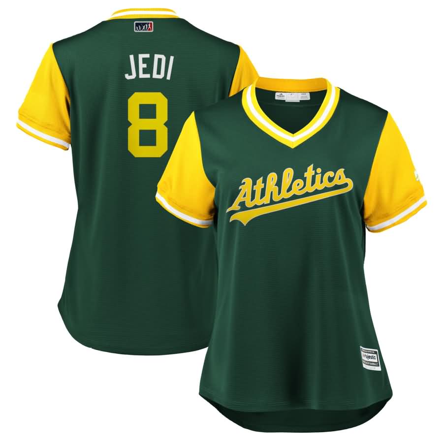 Jed Lowrie "Jedi" Oakland Athletics Majestic Women's 2018 Players' Weekend Cool Base Jersey - Green/Yellow