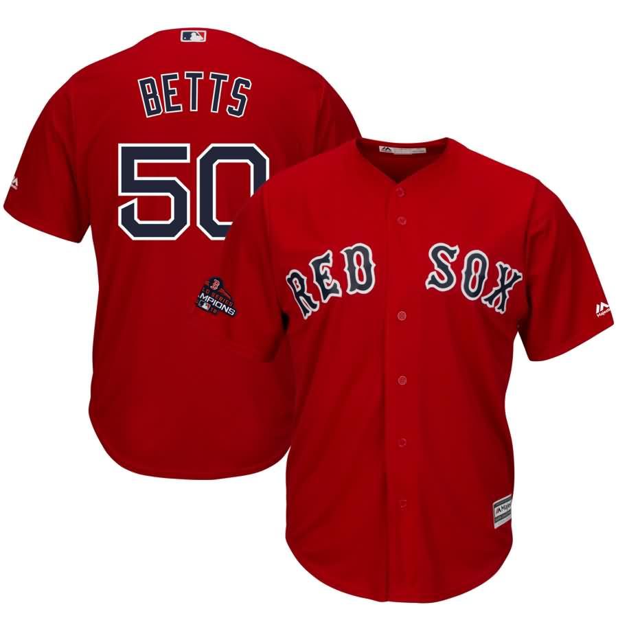 Mookie Betts Boston Red Sox Majestic 2018 World Series Champions Team Logo Player Jersey - Scarlet
