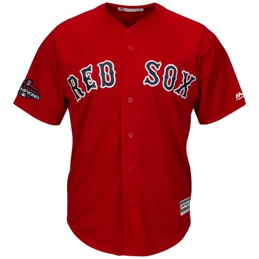 Mookie Betts Boston Red Sox Majestic 2018 World Series Champions Team Logo Player Jersey - Scarlet