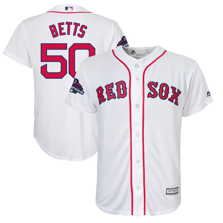 Mookie Betts Boston Red Sox Majestic Youth 2018 World Series Champions Team Logo Player Jersey - White
