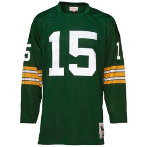Green Bay Packers #15 Bart Starr Green Long Sleeve Throwback Collectible Jersey