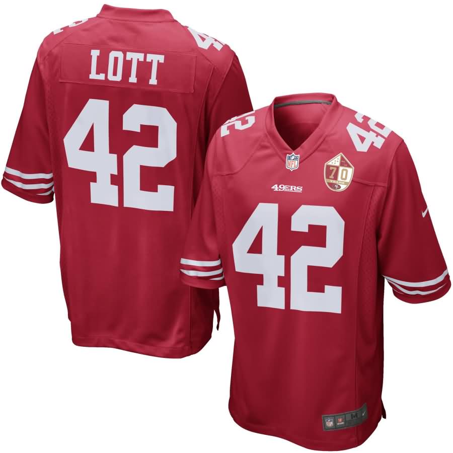 Ronnie Lott San Francisco 49ers Nike 70th Anniversary Patch Retired Game Jersey - Scarlet