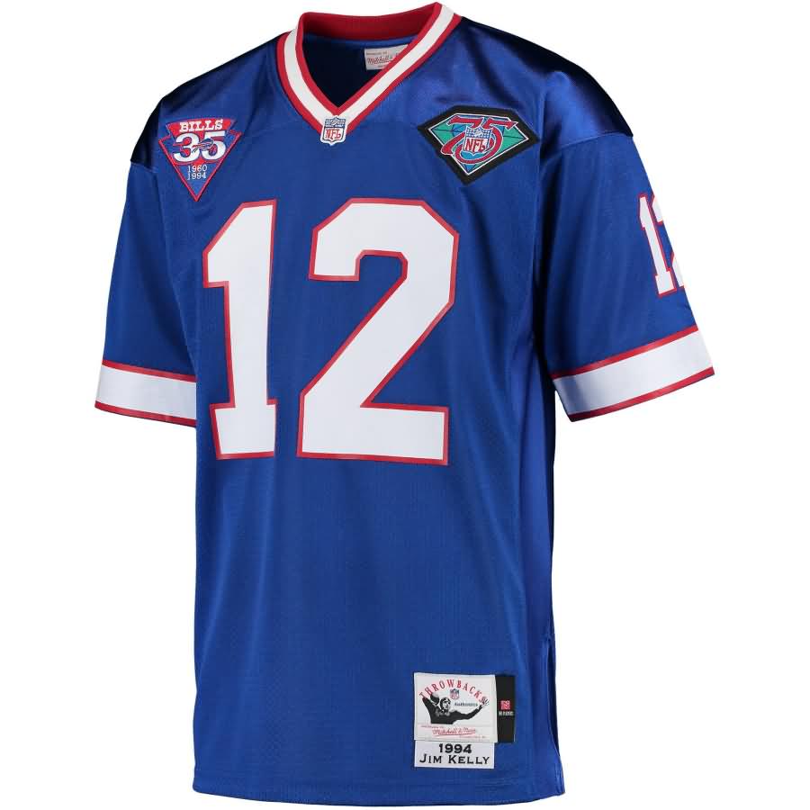 Jim Kelly Buffalo Bills Mitchell & Ness 1994 35th Anniversary Patch Authentic Throwback Jersey - Royal