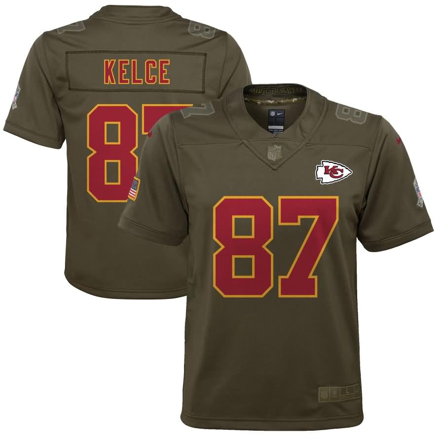 Travis Kelce Kansas City Chiefs Nike Youth Salute to Service Game Jersey - Olive