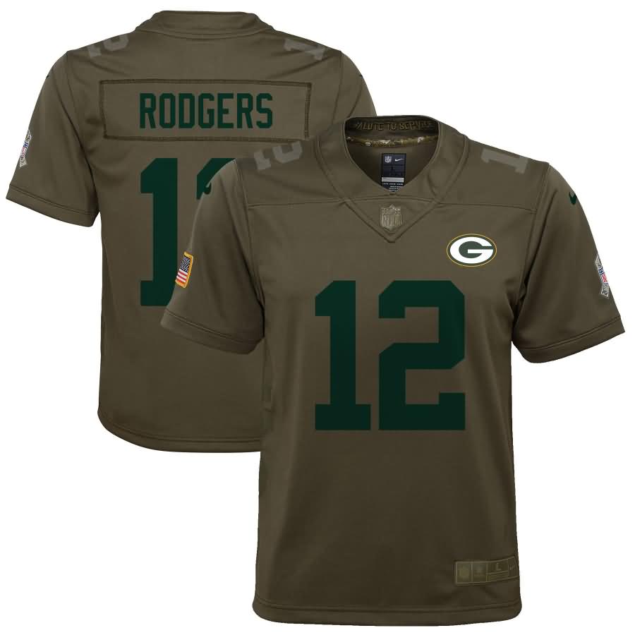 Aaron Rodgers Green Bay Packers Nike Youth Salute to Service Game Jersey - Olive
