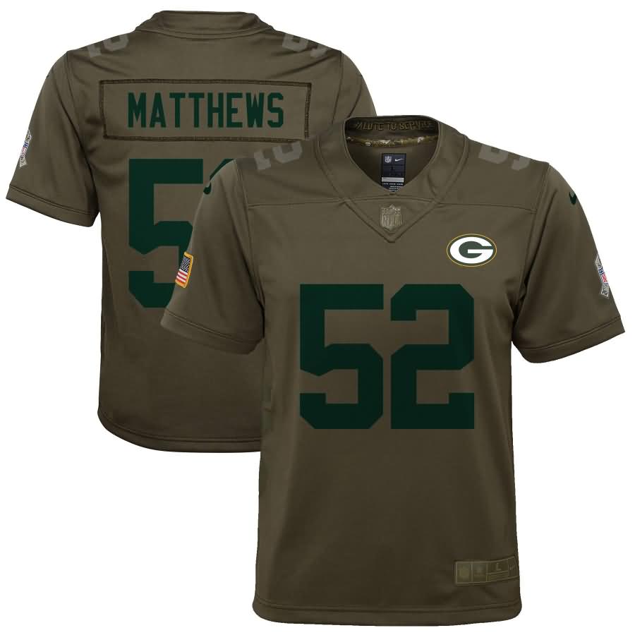 Clay Matthews Green Bay Packers Nike Youth Salute to Service Game Jersey - Olive