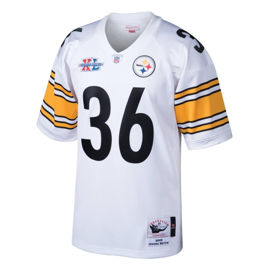 Jerome Bettis Pittsburgh Steelers Mitchell & Ness Throwback Super Bowl XL Patch Authentic Retired Player Jersey - White