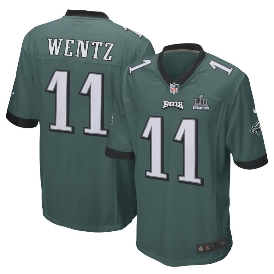 Carson Wentz Philadelphia Eagles Nike Super Bowl LII Champions Patch Game Jersey - Midnight Green