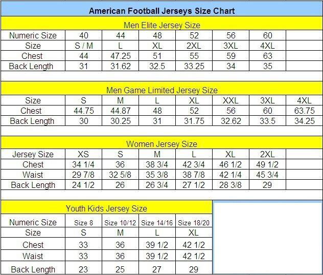 chicago bears jersey size chart